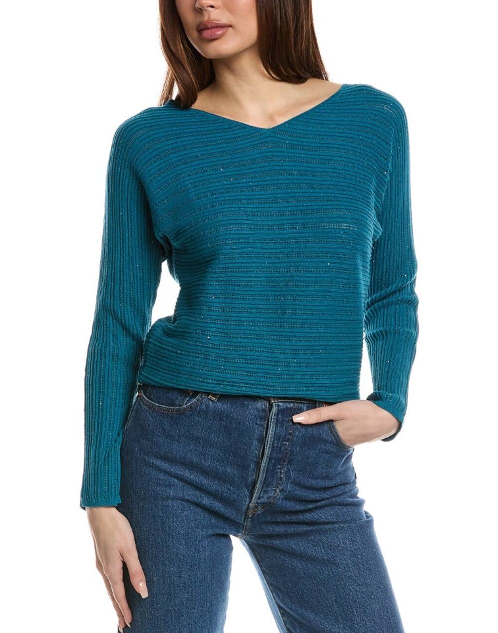 TOMMY BAHAMA turquoise green blue Jewel Bay Sequin V Neck pullover sweater top
